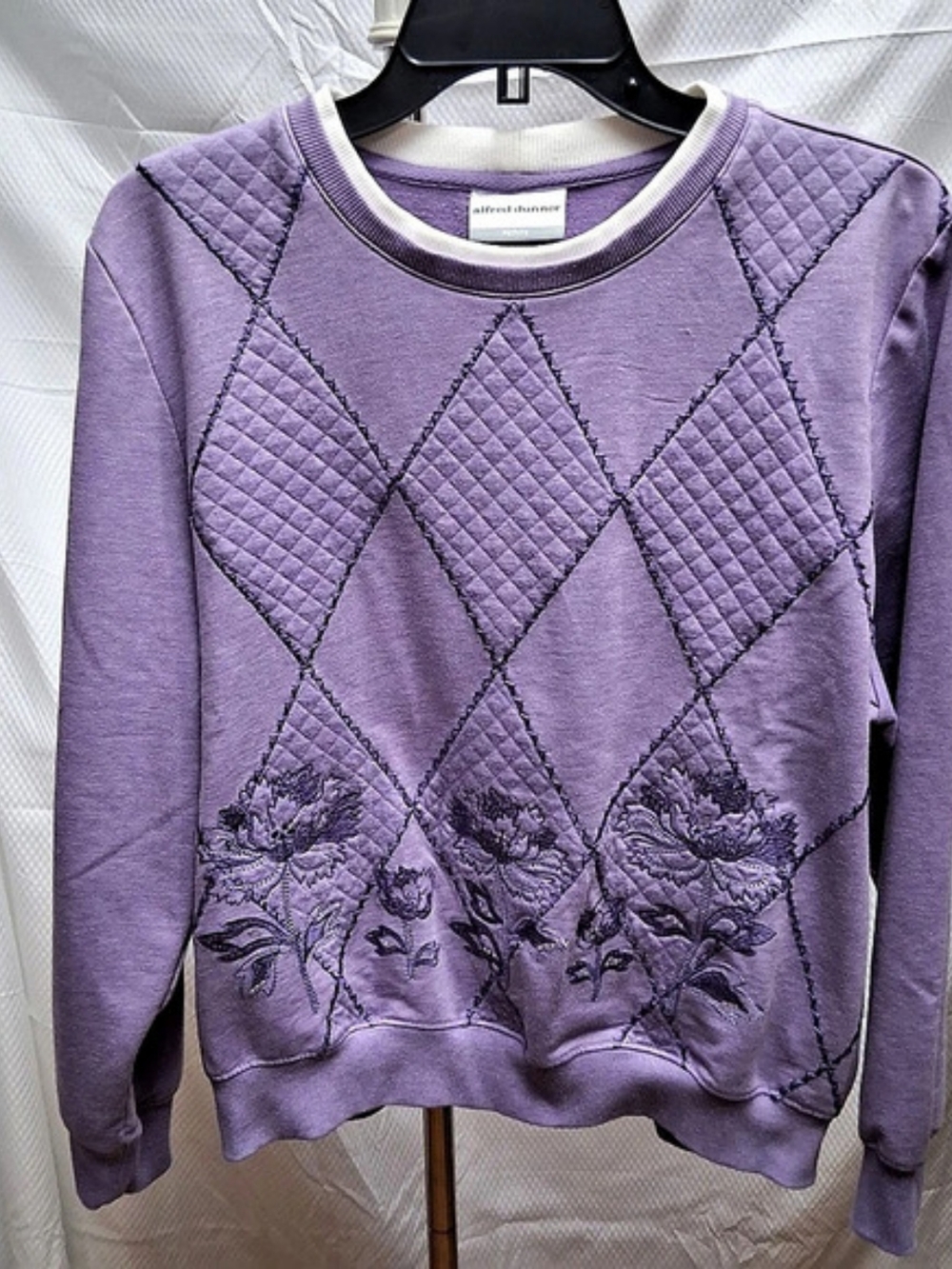 Alfred Dunner Quilted Floral Sweatshirt in Purple Size Medium